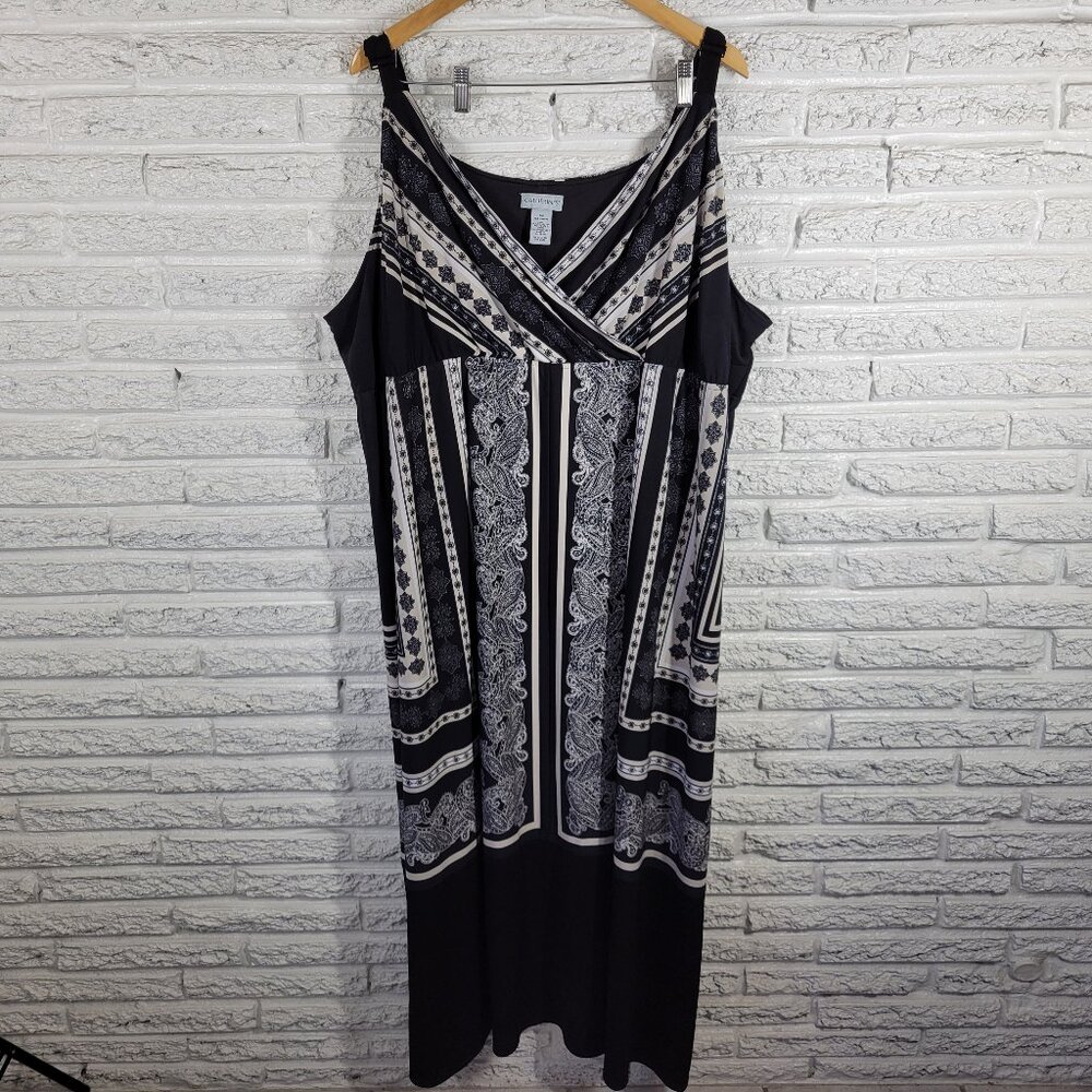 Catherines Womens 5X 34W 36W Plus Dress Black White Paisley Sleeveless PAI16E